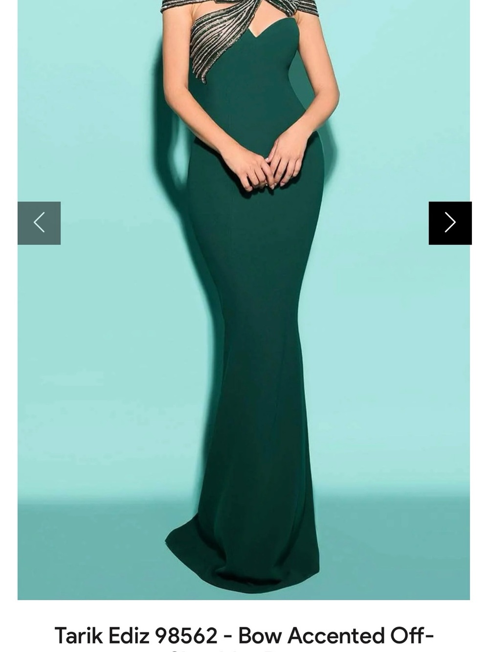 Tarik Ediz Emerald One-Shoulder Sheath Dress with Knotted Beaded Shoulder - Picture 3 of 3